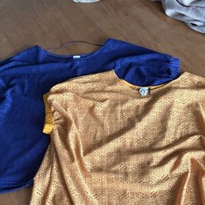 Anthropologie Blue and Orange Patterned Tops